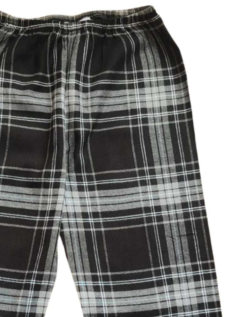 Black Checkered Cotton Flannel Long Sleeve Kids Night Suit