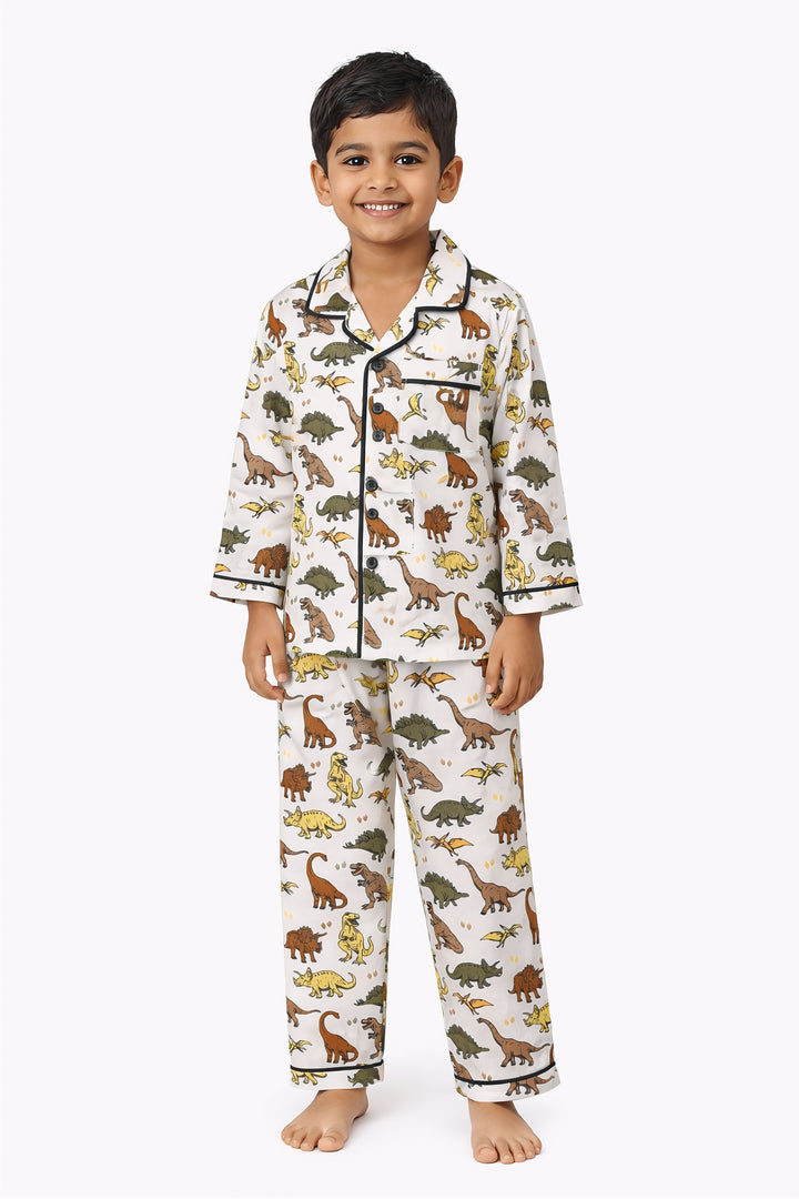 Dino Adventure Print Long Sleeve Kids Night Suit