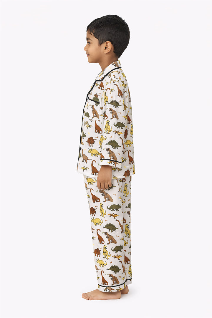 Dino Adventure Print Long Sleeve Kids Night Suit