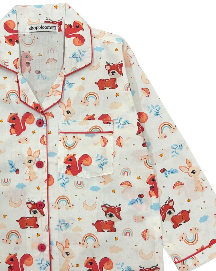 Nutty Buddy Print Long Sleeve Kids Night Suit