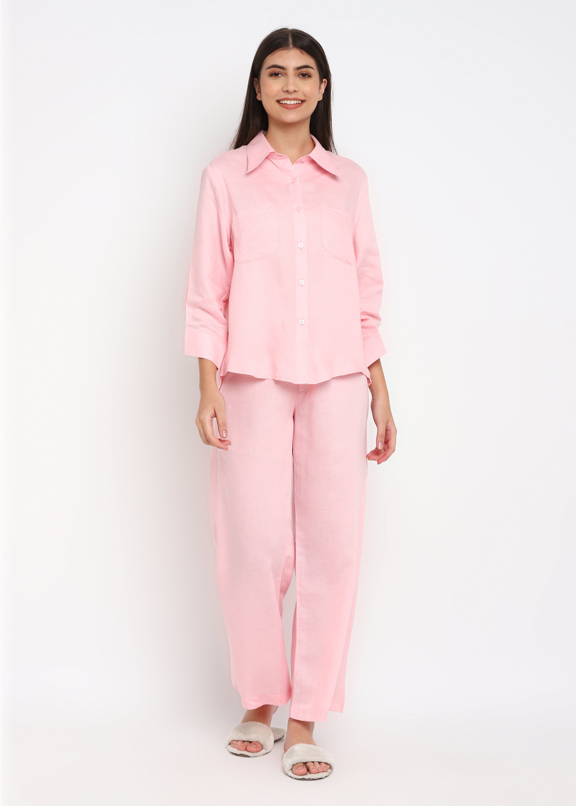 Baby Pink Cotton Women's Coord Set