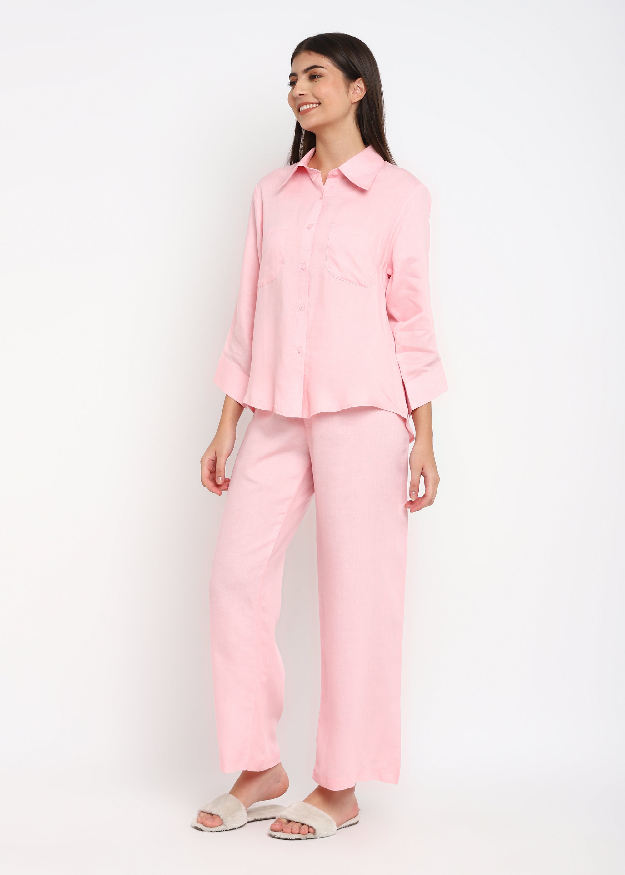 Baby Pink Cotton Women's Coord Set
