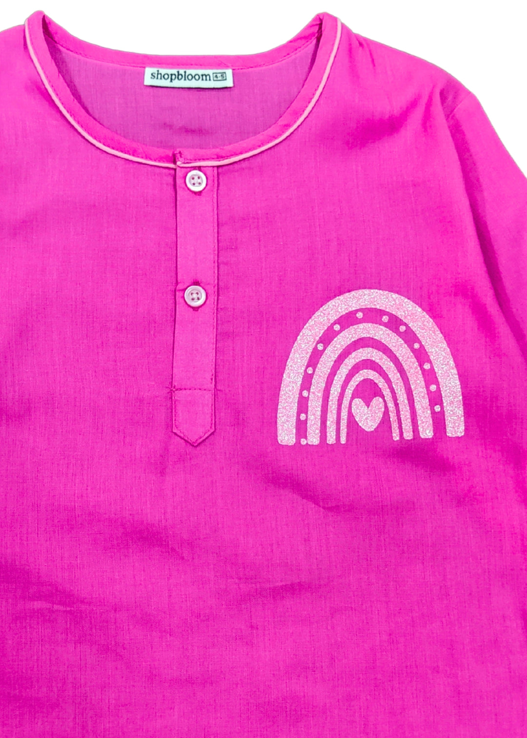 Rainbow Heart Glitter Print Round Neck Long Sleeve Kids Night Suit