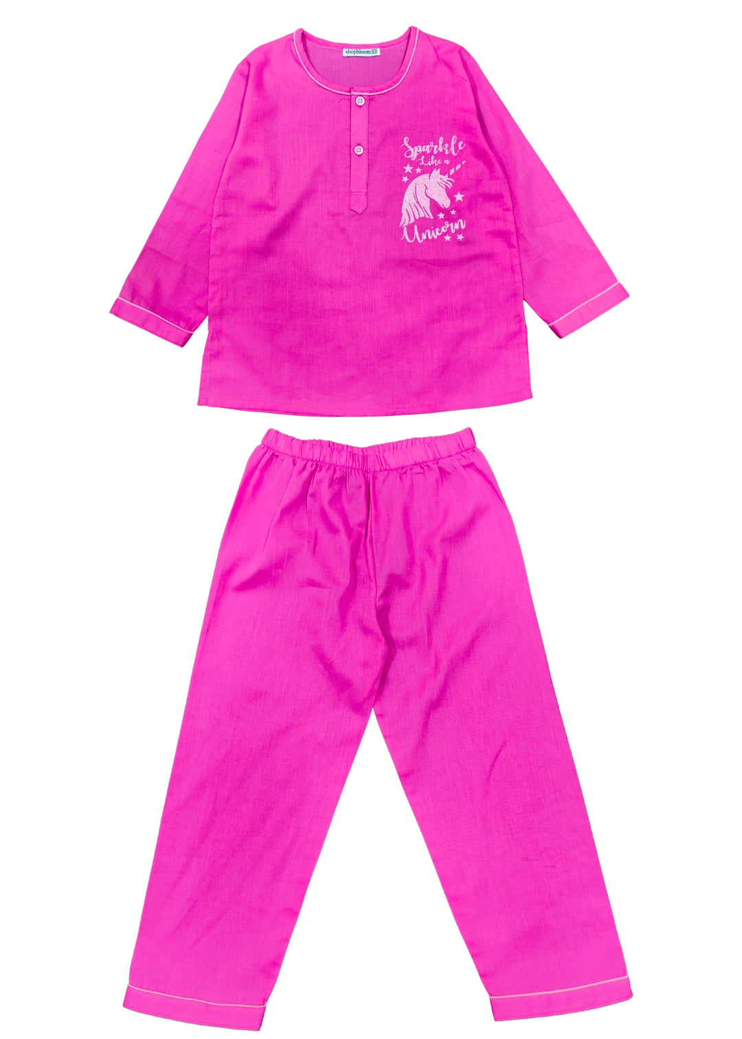 Sparkle Like A Unicorn Glitter Print Round Neck Long Sleeve Kids Night Suit
