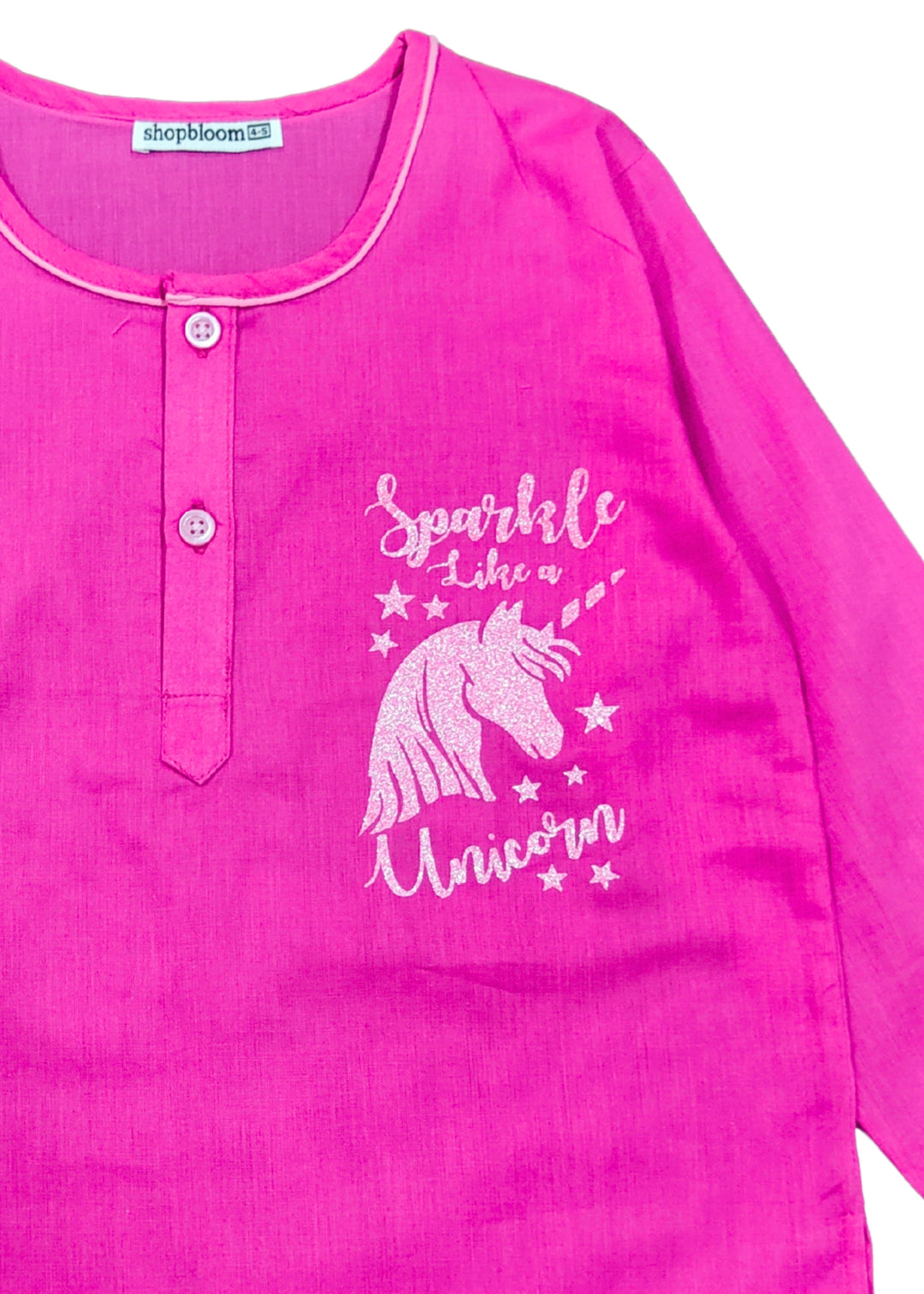 Sparkle Like A Unicorn Glitter Print Round Neck Long Sleeve Kids Night Suit
