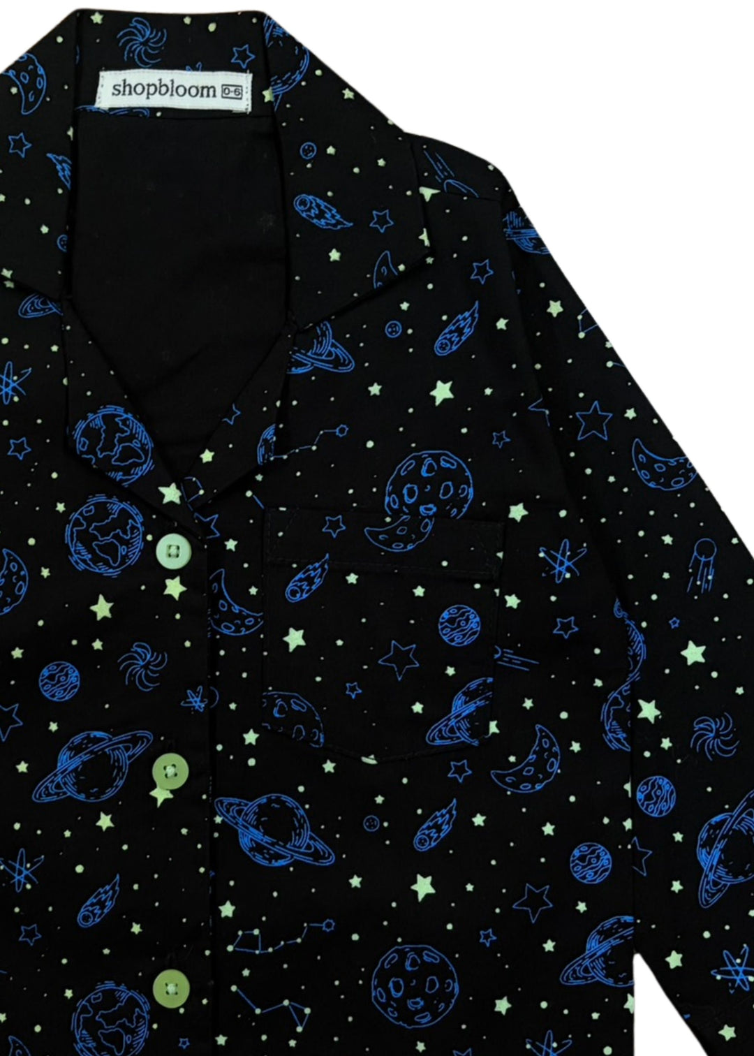Space Glow In The Dark Print Long Sleeve Kids Night Suit