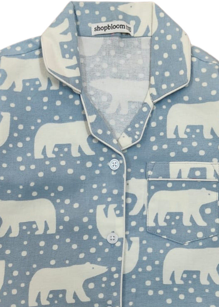 White Polar Bear Cotton Flannel Long Sleeve Kids Night Suit