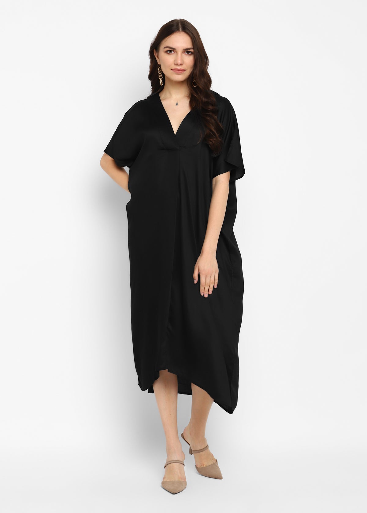 Ultra Soft Black Modal Long Kaftan Dress