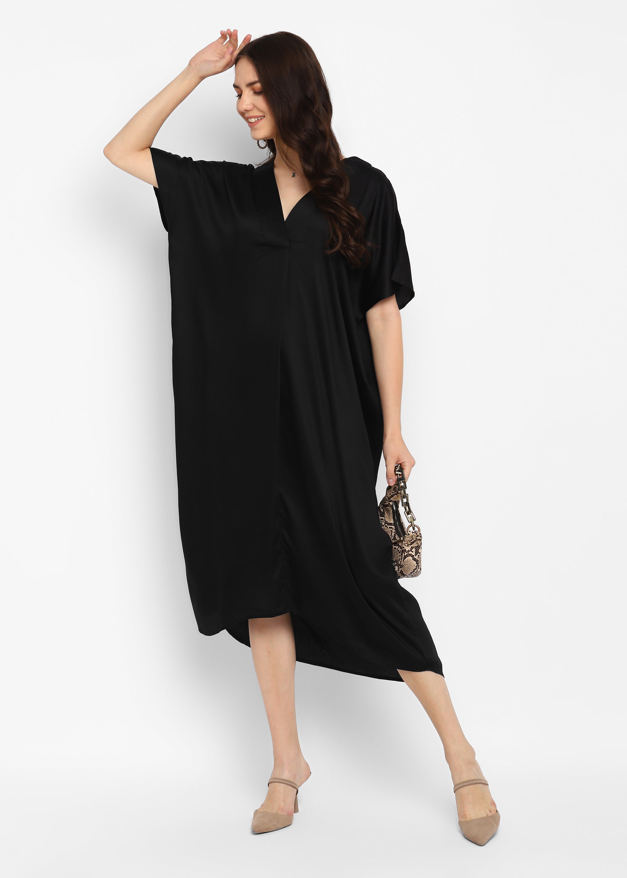 Ultra Soft Black Modal Long Kaftan Dress