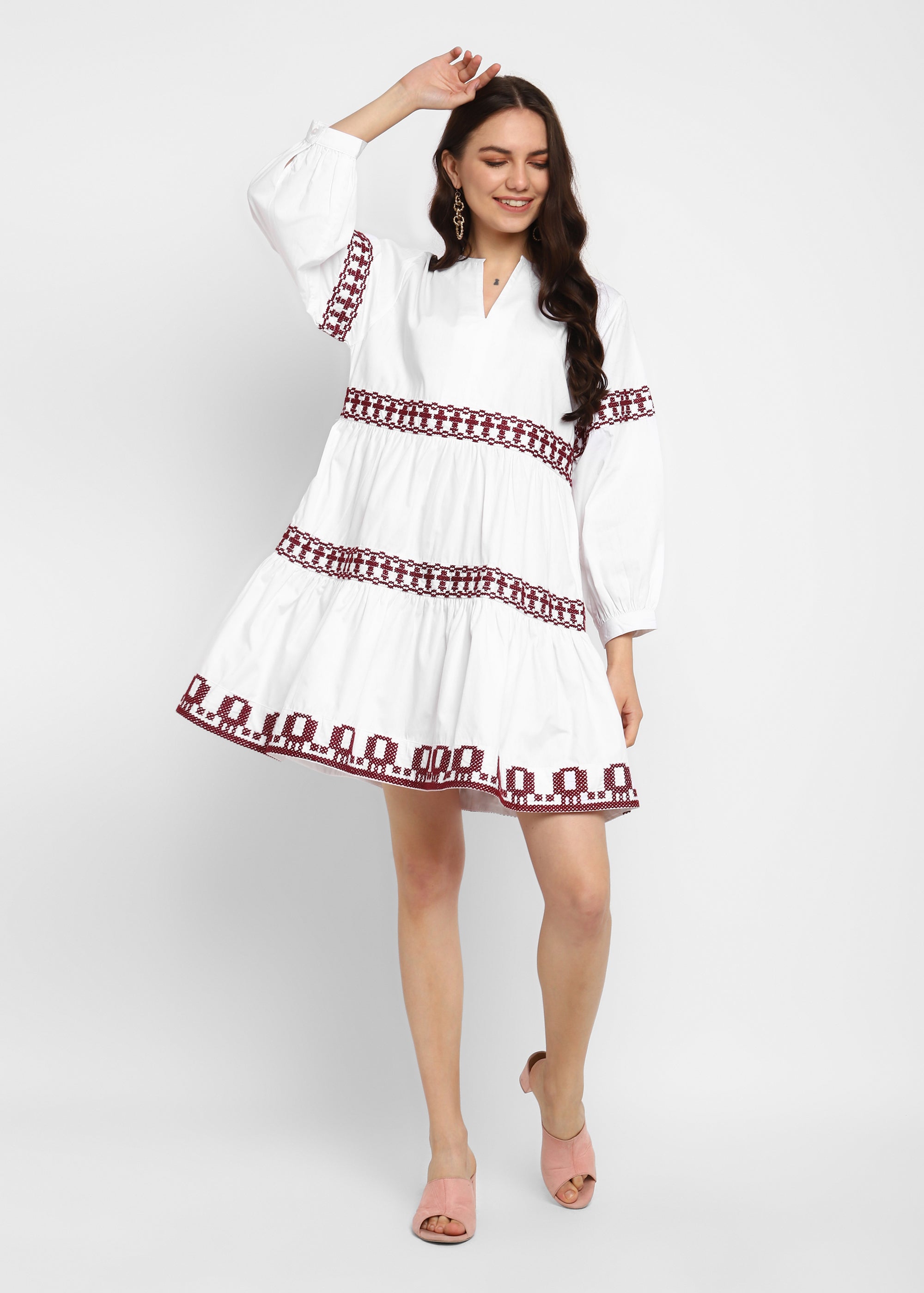 Embroidered Tiered Short Dress