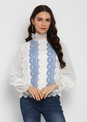 Blue/White Lace Top