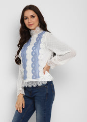 Blue/White Lace Top