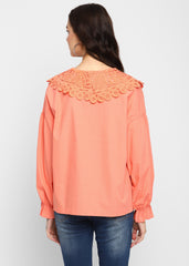 Orange Shirt with Collared Lace