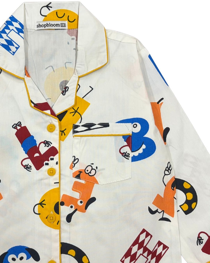 Monster Party Print Long Sleeve Kids Night Suit