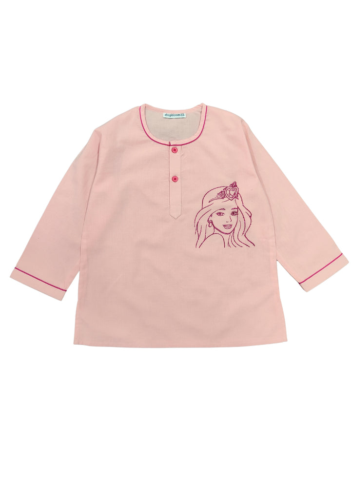 Barbie Doll Glitter Print Round Neck Long Sleeve Kids Night Suit