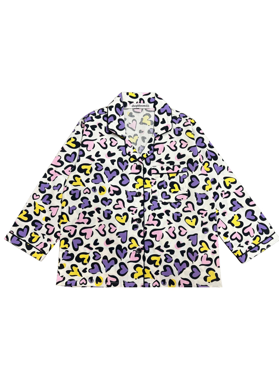 Little Hearts Print Long Sleeve Kids Night Suit