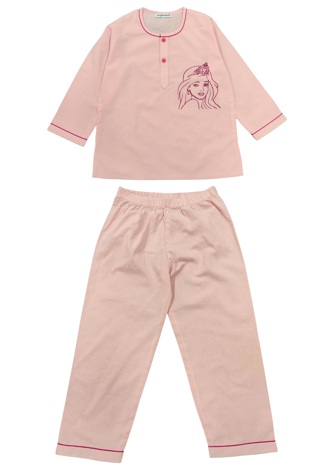 Barbie Doll Glitter Print Round Neck Long Sleeve Kids Night Suit