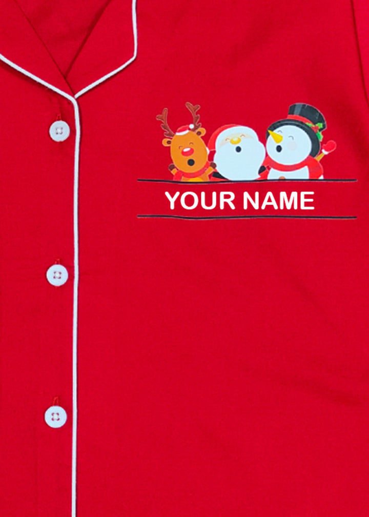 Women's Customized Name Holly Jolly Print Long Sleeve Night Suit