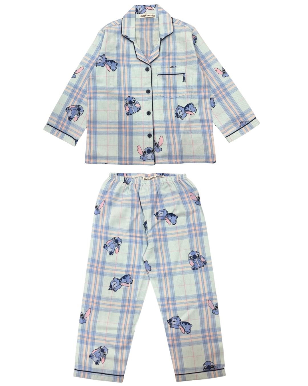 Sleepy Stitch Print Long Sleeve Kids Night Suit