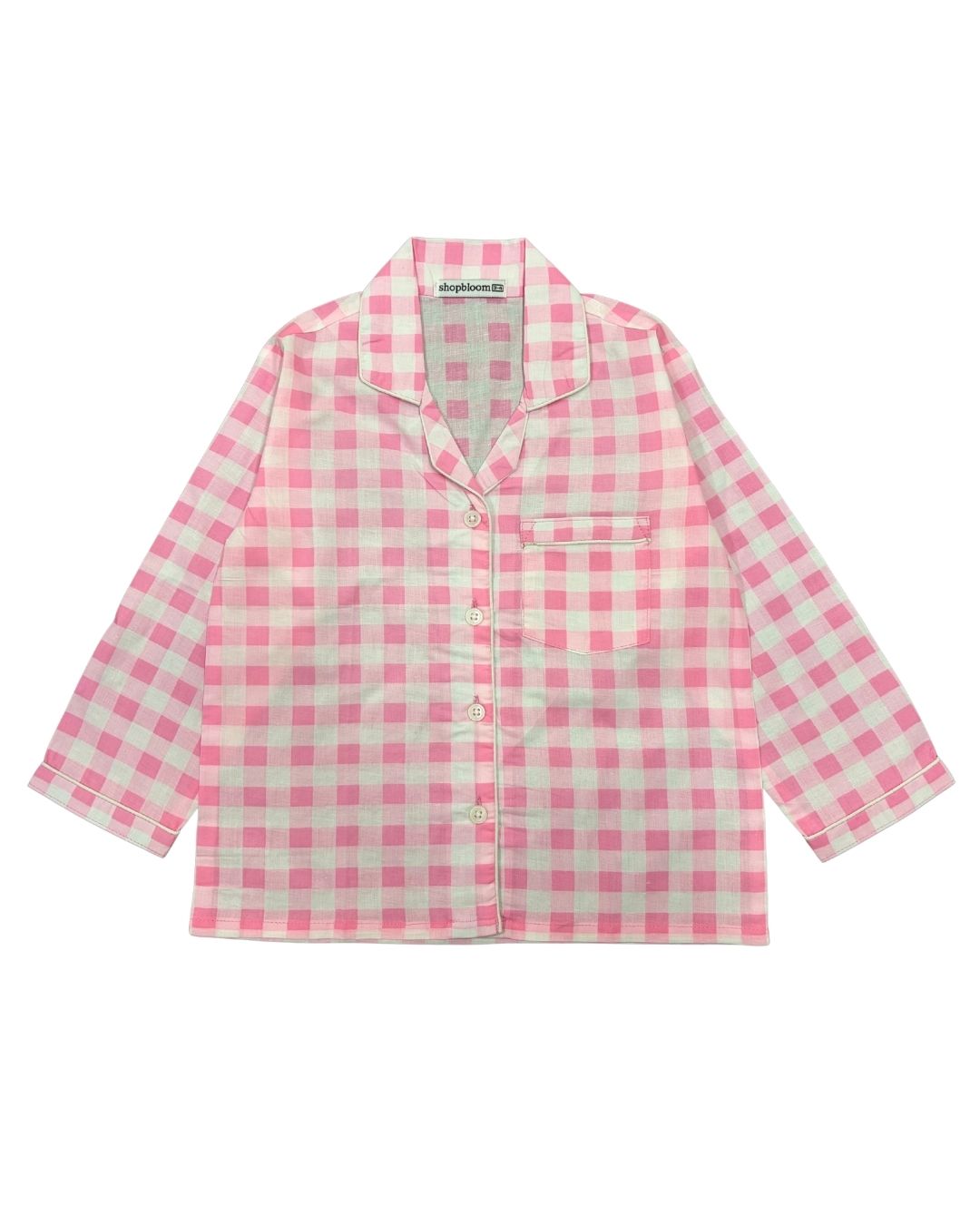 Blush Check Snuggles Print Long Sleeve Kids Night Suit