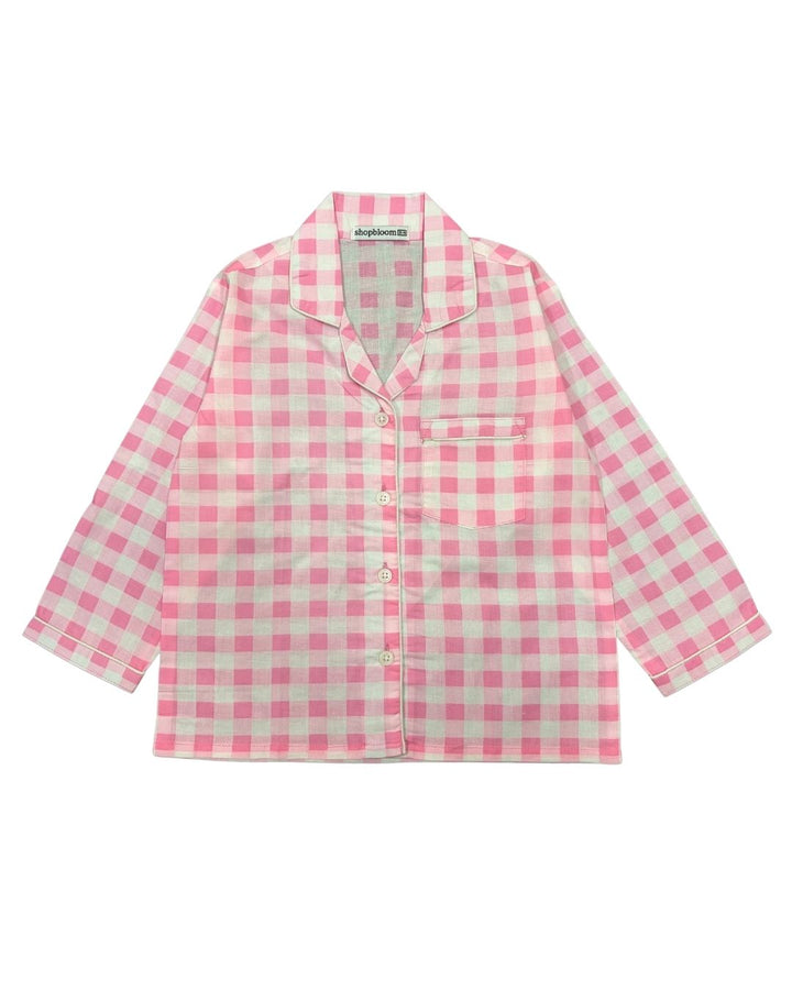 Blush Check Snuggles Print Long Sleeve Kids Night Suit