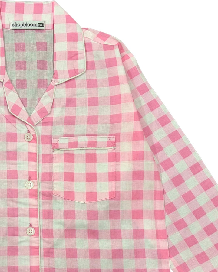 Blush Check Snuggles Print Long Sleeve Kids Night Suit