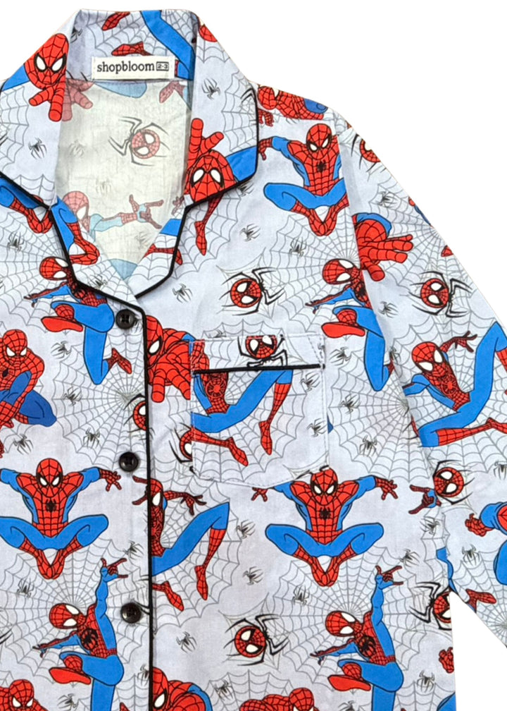 Spider Power Print Long Sleeve Kids Night Suit