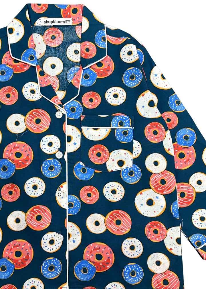 Donut Love Print Long Sleeve Kids Night Suit
