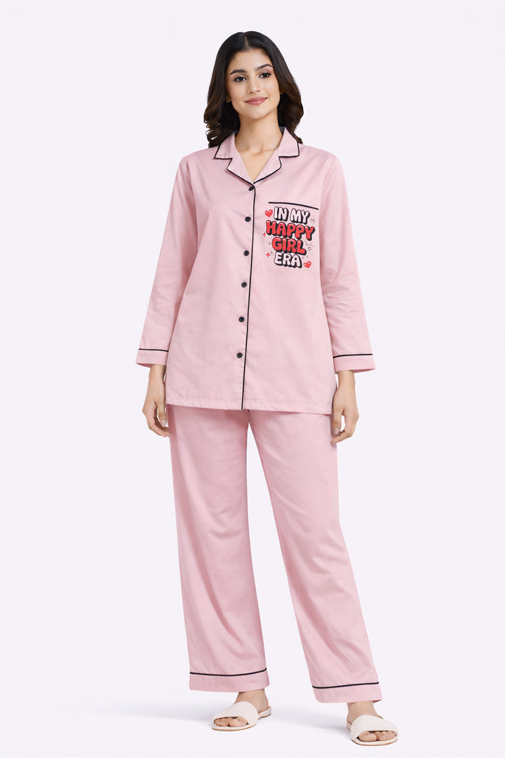 Happy Girl Era Print Long Sleeve Women's Night Suit