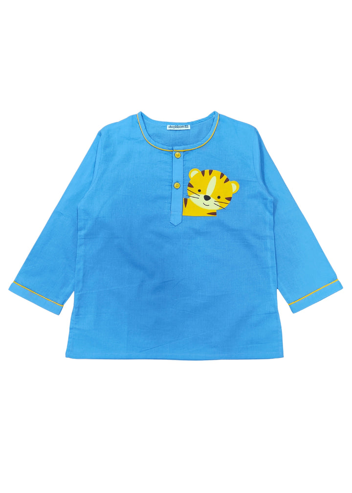 Midnight Roar Print Round Neck Long Sleeve Kids Night Suit