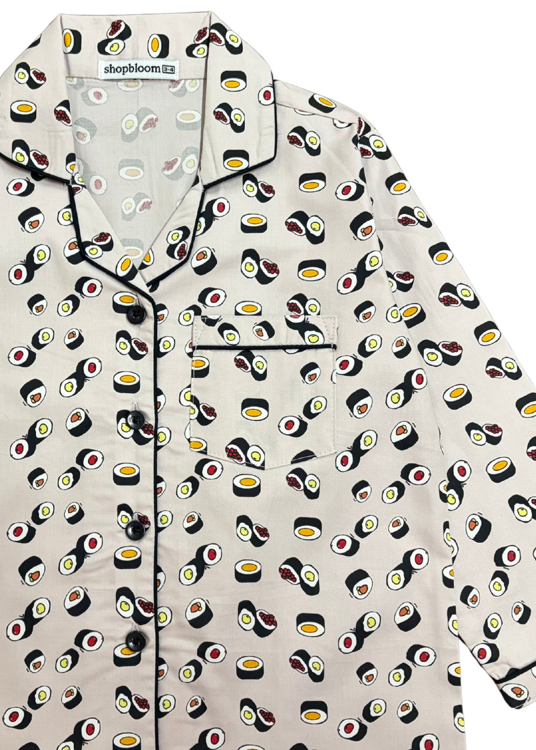 Little Sushi Print Long Sleeve Kids Night Suit