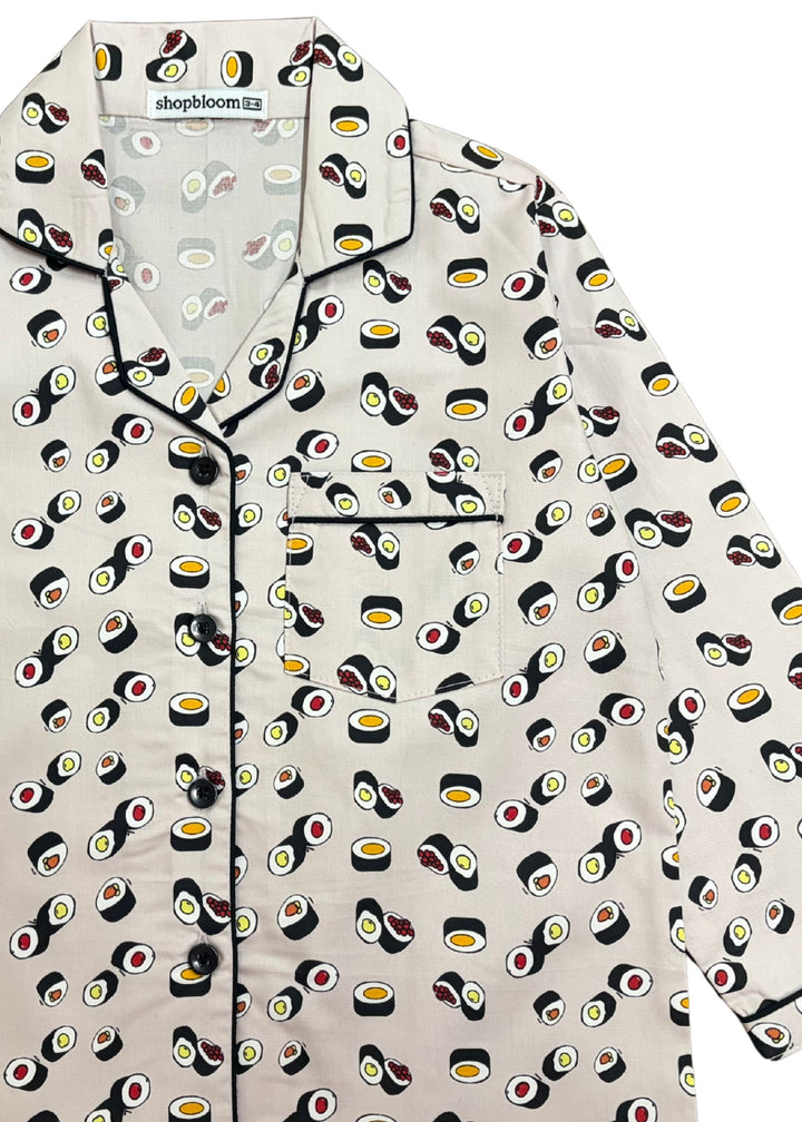 Little Sushi Print Long Sleeve Kids Night Suit