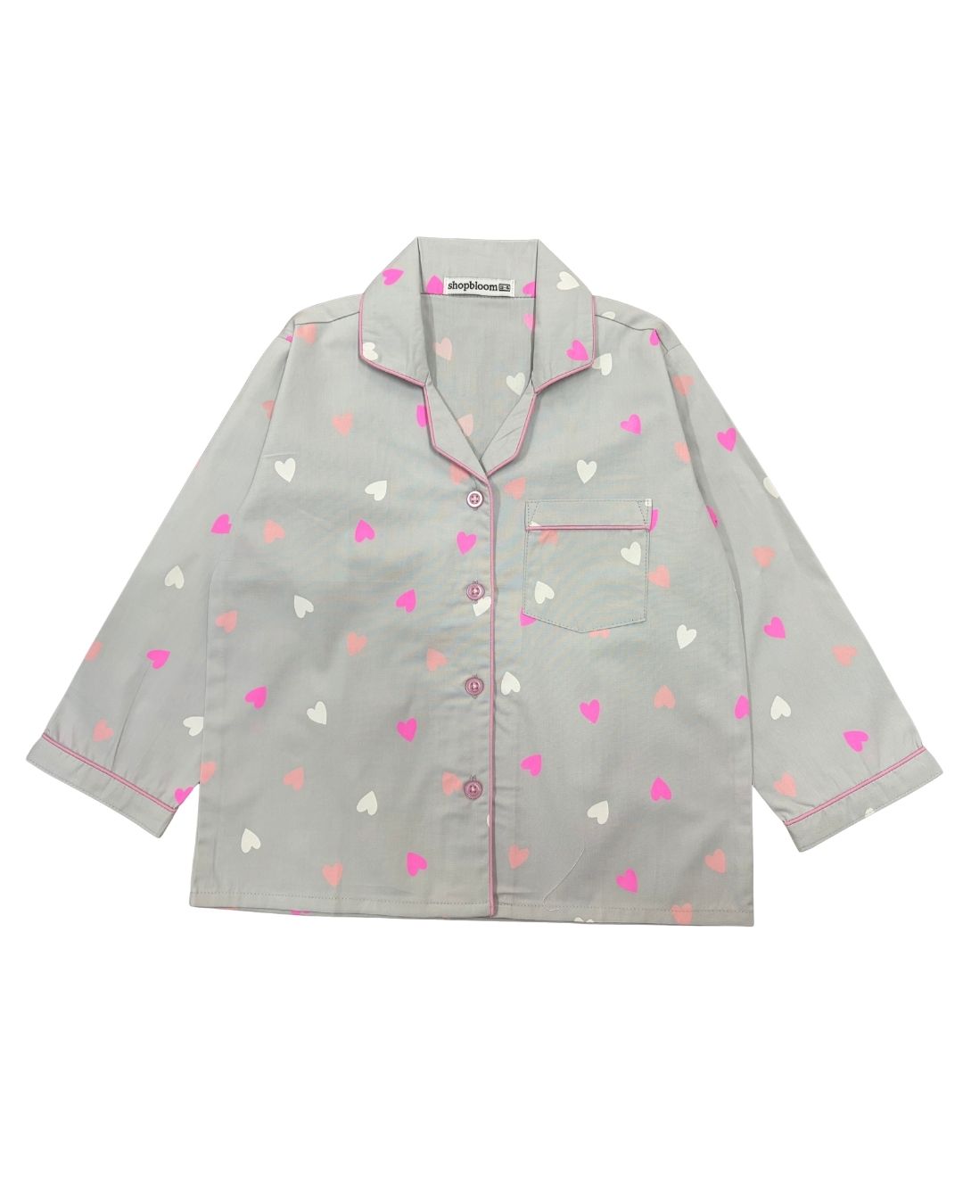 Hearts & Giggles Print Long Sleeve Kids Night Suit