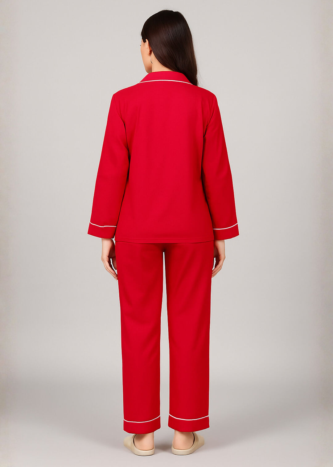 Women's Customized Name Christmas Reindeer Print Long Sleeve Night Suit