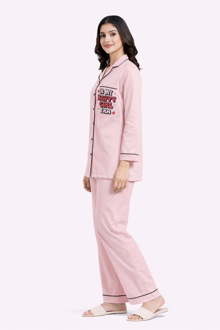 Happy Girl Era Print Long Sleeve Women's Night Suit