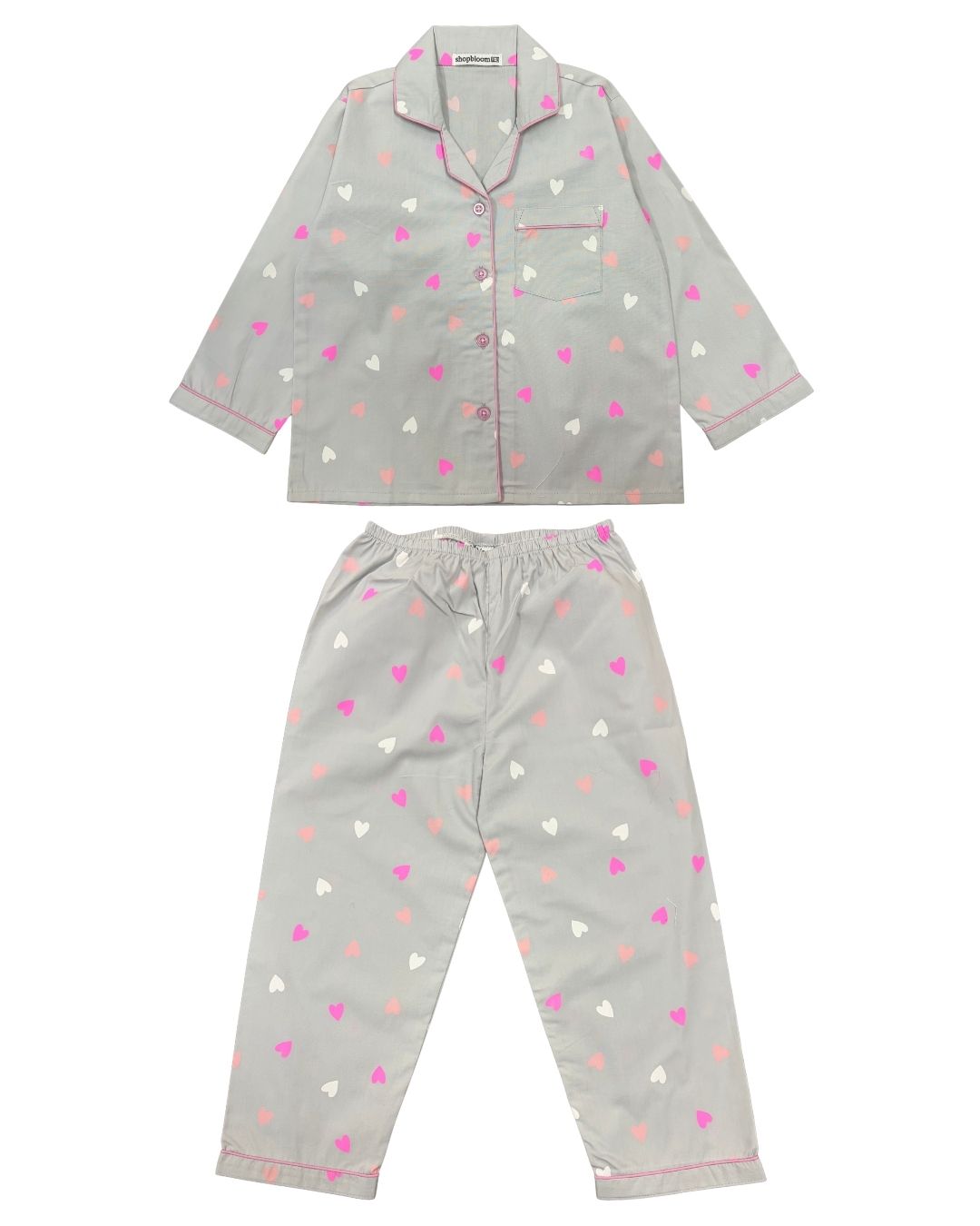 Hearts & Giggles Print Long Sleeve Kids Night Suit