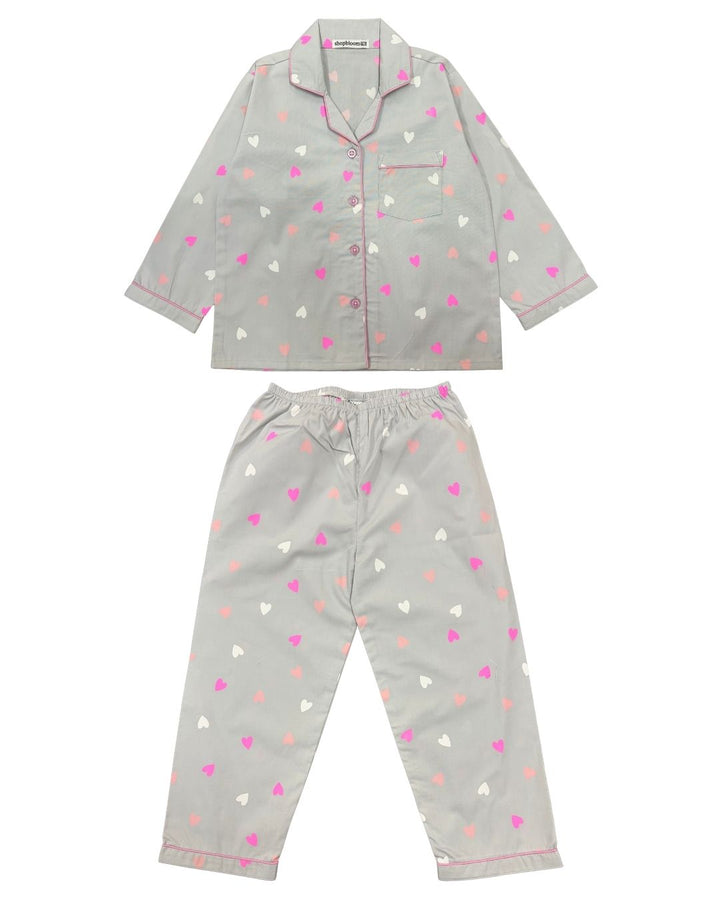 Hearts & Giggles Print Long Sleeve Kids Night Suit