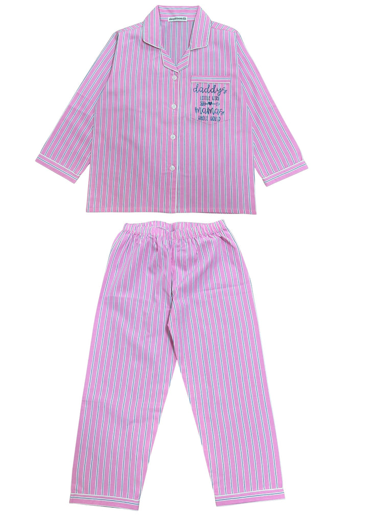 Daddy and Mama's Girl Blue Glitter Print Long Sleeve Kids Night Suit