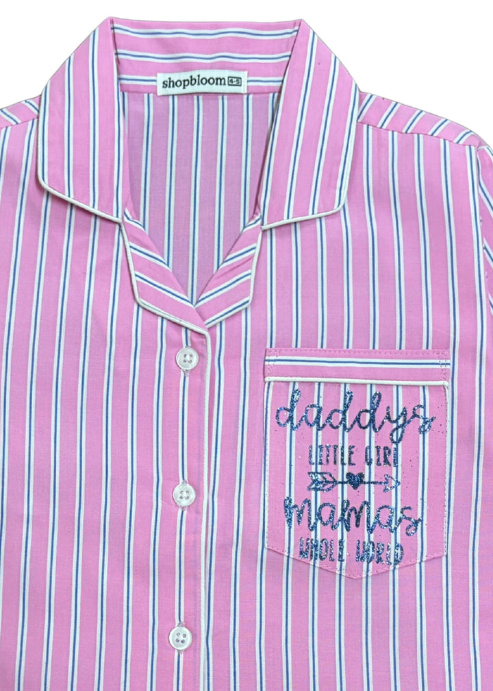 Daddy and Mama's Girl Blue Glitter Print Long Sleeve Kids Night Suit