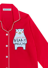 Beary Much Red Long Sleeve Kids Night Suit