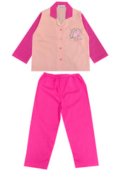 Color Blocked Pink Unicorn Long Sleeve Kids Night Suit