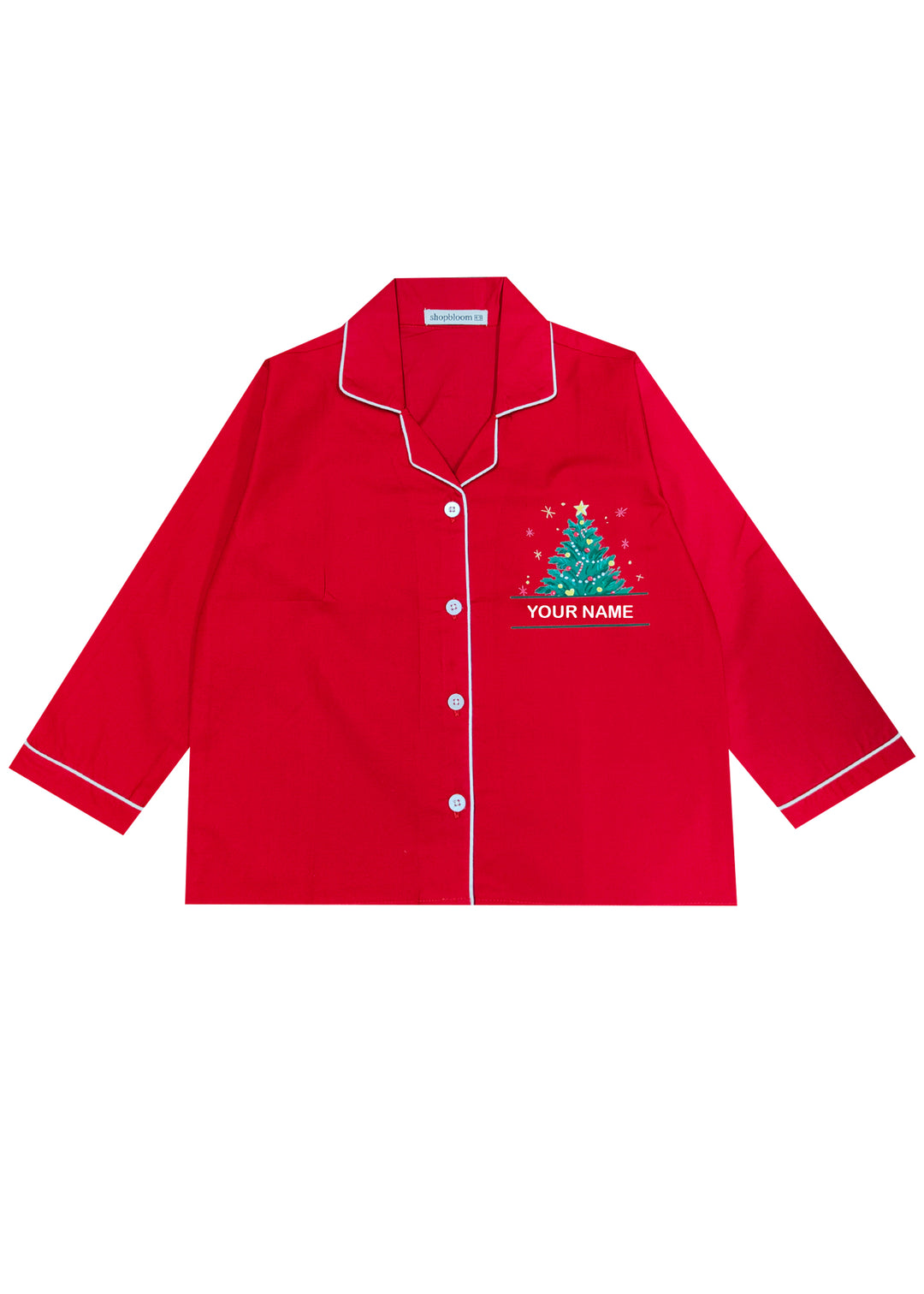 Kids Customized Name Christmas Tree Print Long Sleeve Night Suit