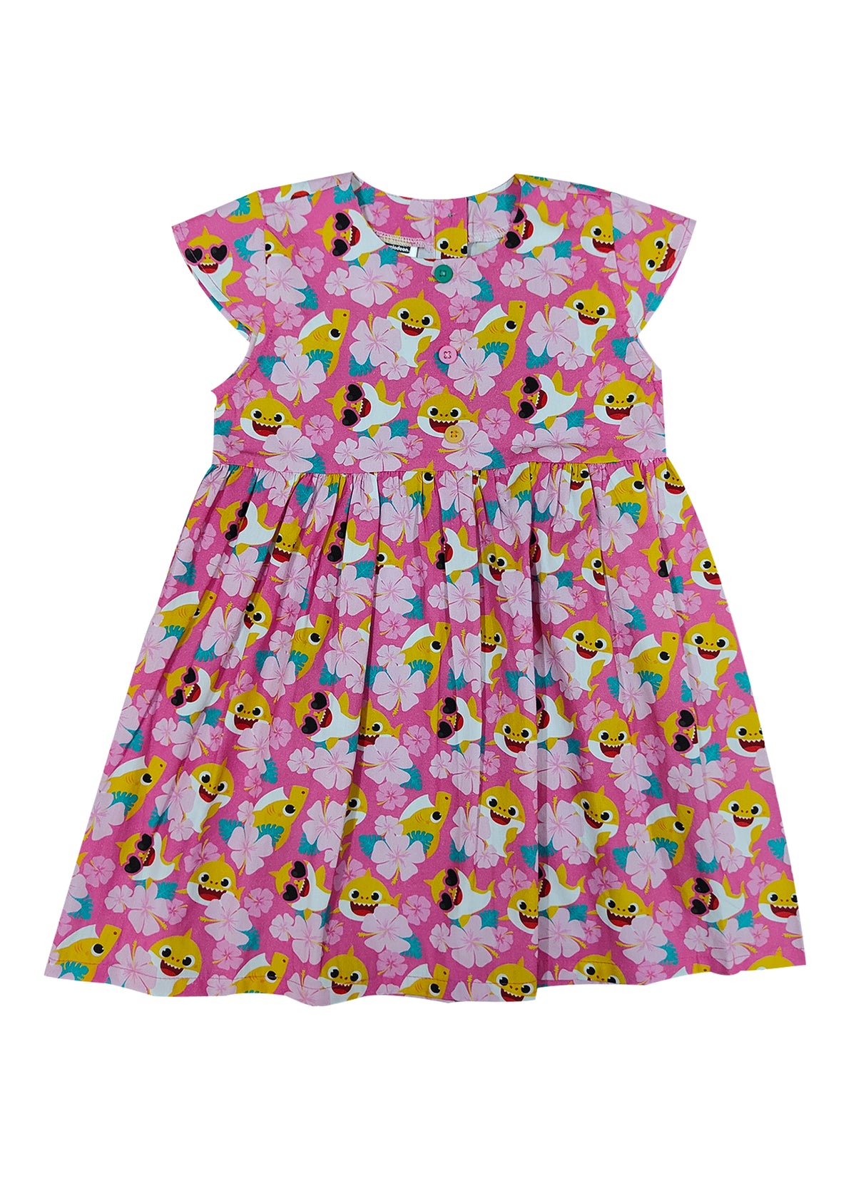 Tropical Flower Baby Shark Print Girl's Dress