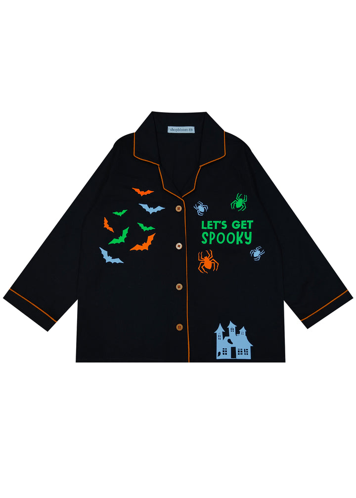 Spooky Blue Glow in the Dark Print Long Sleeve Kids Night Suit