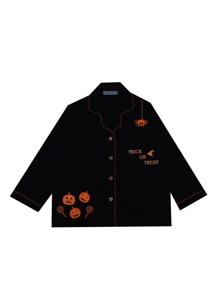 Halloween Trick or Treat Glow in the Dark Print Long Sleeve Kids Night Suit