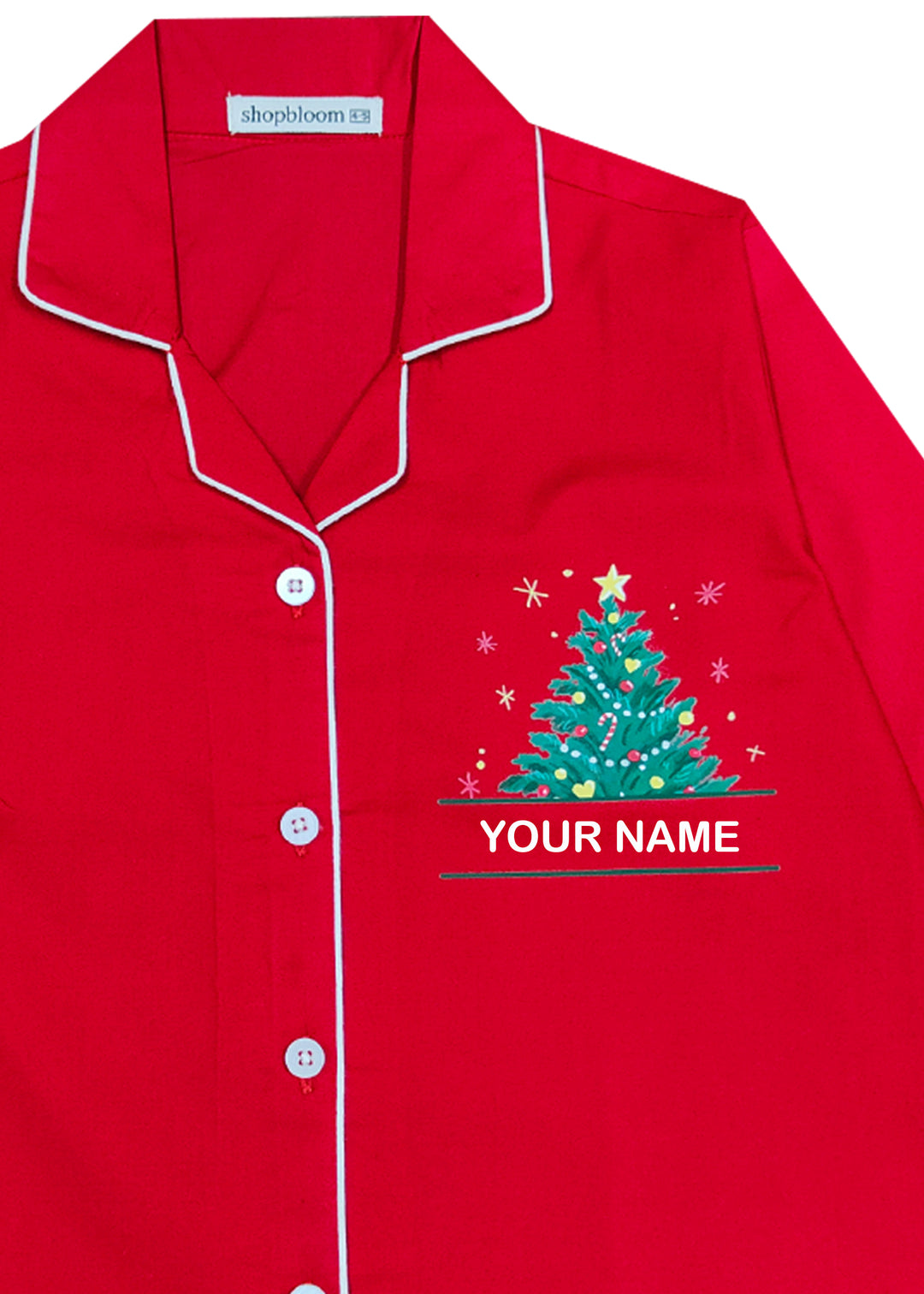 Kids Customized Name Christmas Tree Print Long Sleeve Night Suit