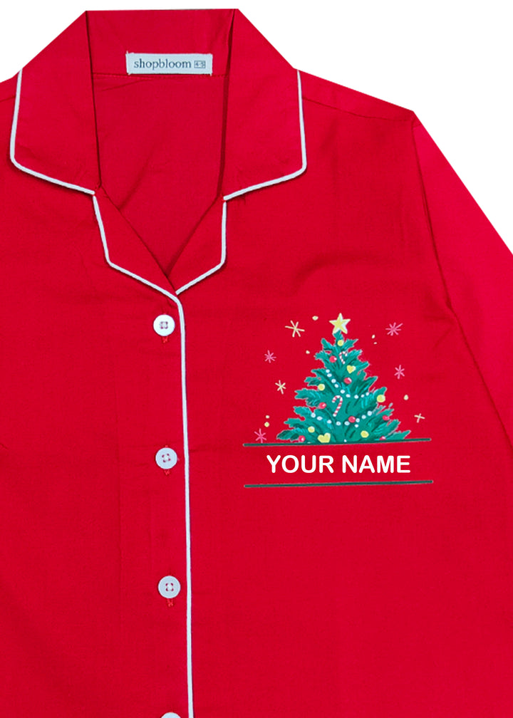 Kids Customized Name Christmas Tree Print Long Sleeve Night Suit