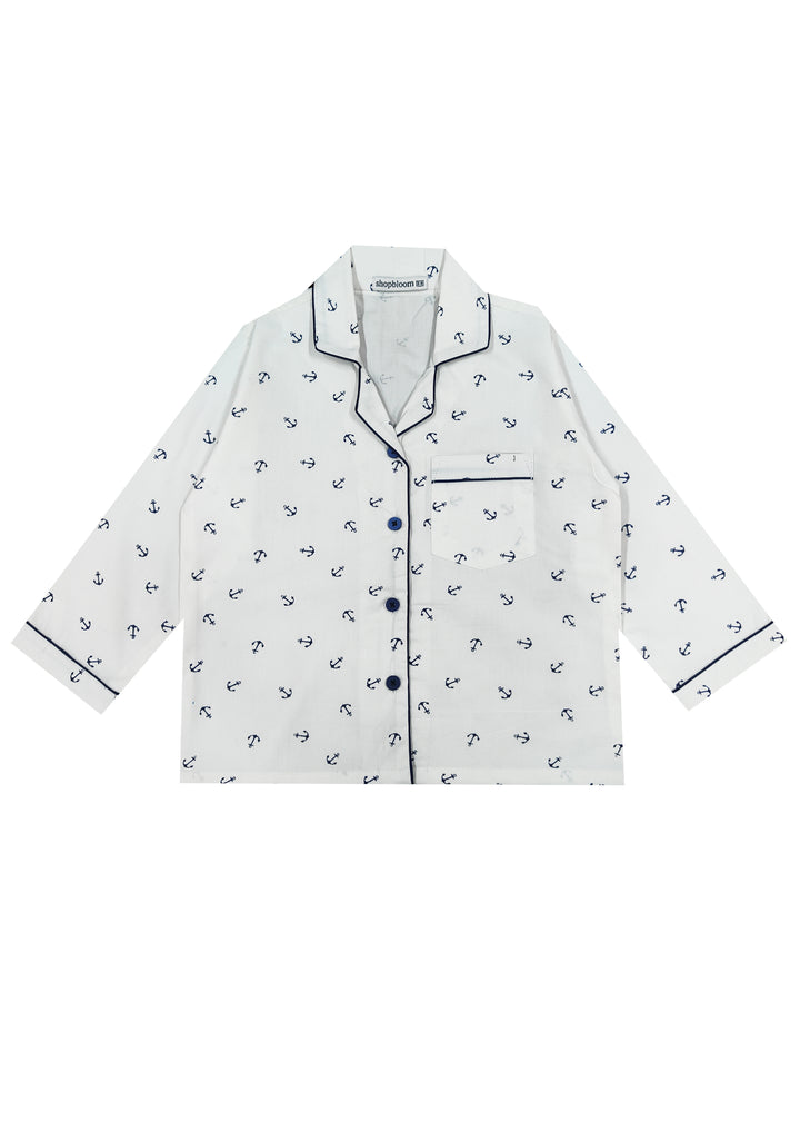 Anchor Print Long Sleeve Kids Night Suit