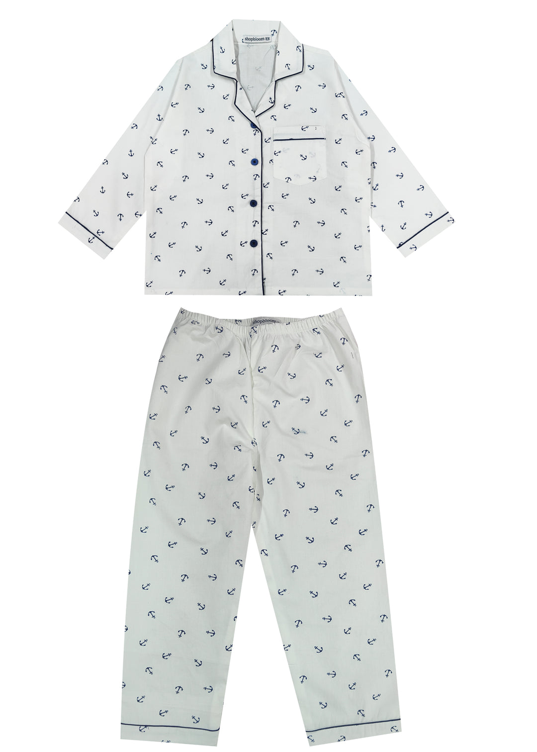 Anchor Print Long Sleeve Kids Night Suit