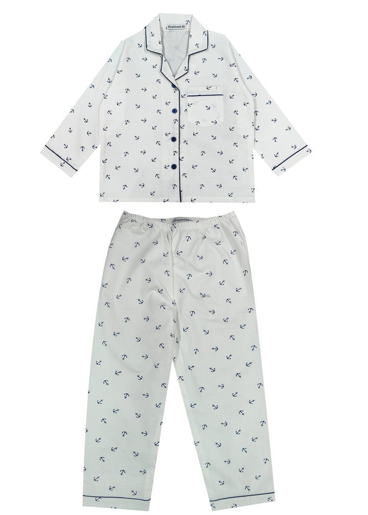 Anchor Print Long Sleeve Kids Night Suit